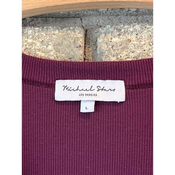 Michael Stars Ribbed Long Sleeve Maxi Dress In Plum V-Neck Soft Stretch Knit Tim - Picture 3 of 6